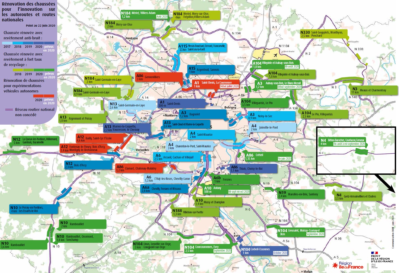 Carte - Rénovation des chaussées pour l'innovation sur les autoroutes et routes nationales